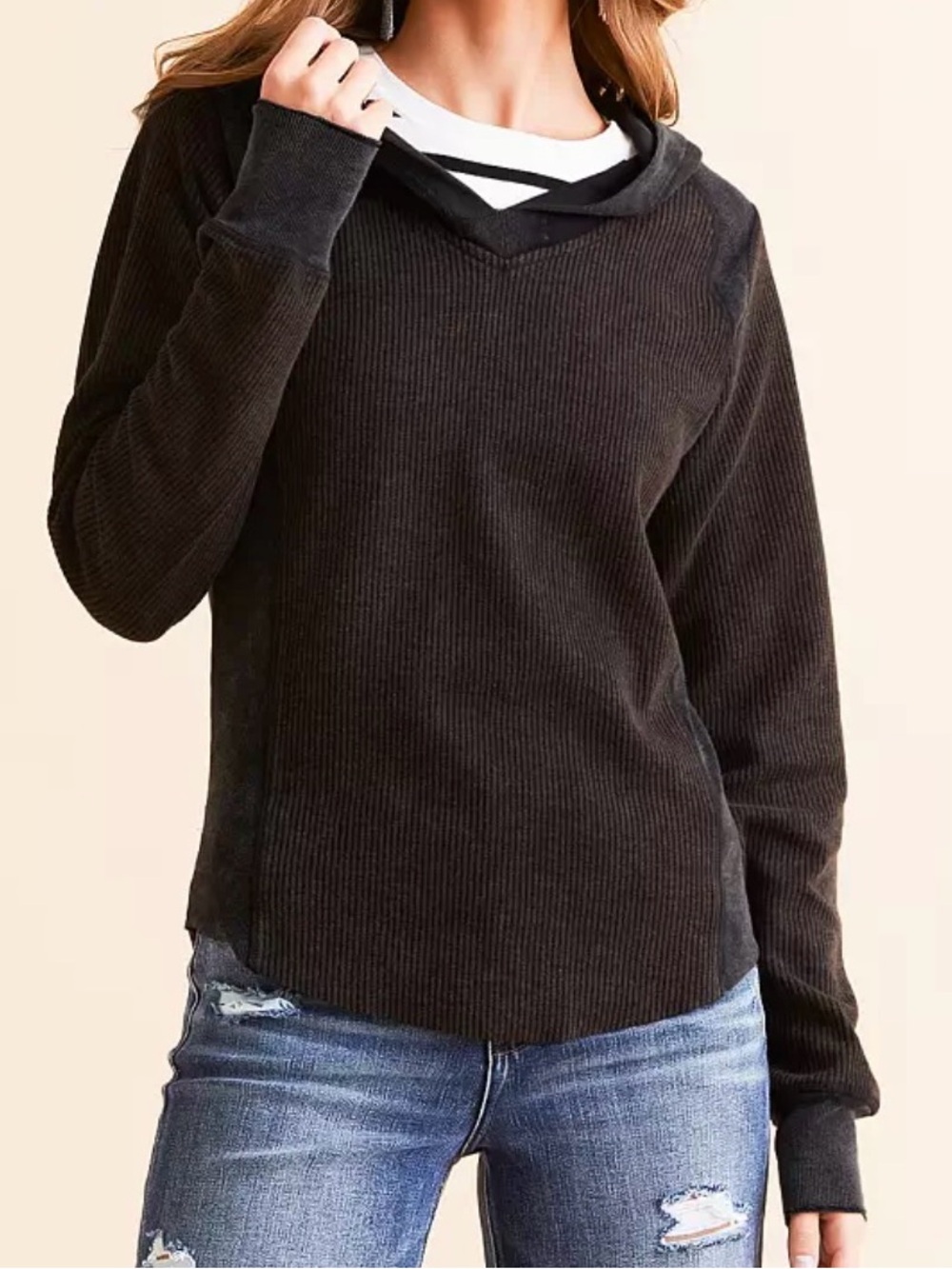Buckle BKE Pieced Exposed Seam Hoodie in washed black, size XL
